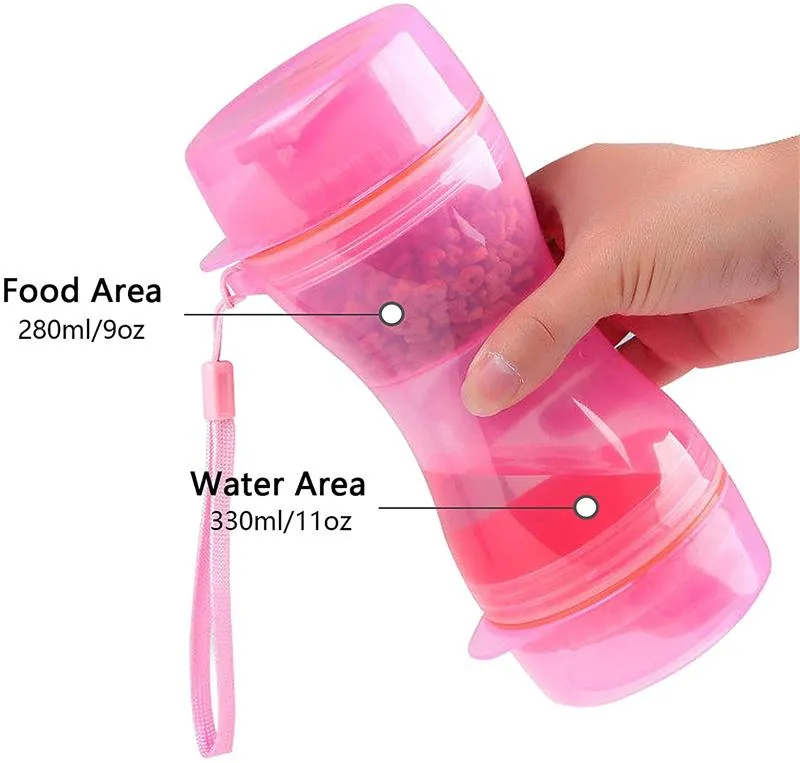 2 In 1 Dog Water Bottle Portable Food Container Drinking Bowl For Small Medium Dogs Outdoor Travel Pet Water Dispenser Feeder
